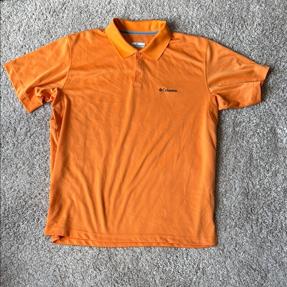 Columbia Orange Polo Shirt Sporty Casual Design